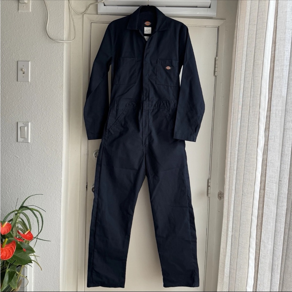 Dickies Coveralls Medium Navy Blue Mechanic Work Wear Jumpsuit Long Sleeve S